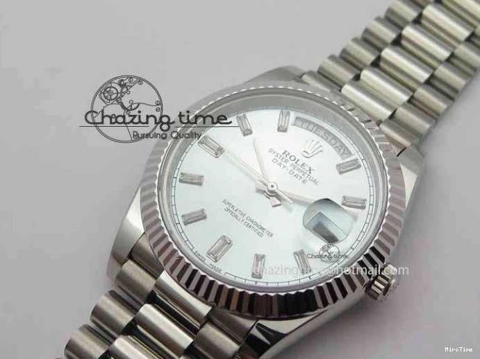 MiroTime 1227 Elegant Day Date 40mm SS BP Maker Best Edition Ice Blue Dial Diamond Markers On SS Bracelet ETA 3700